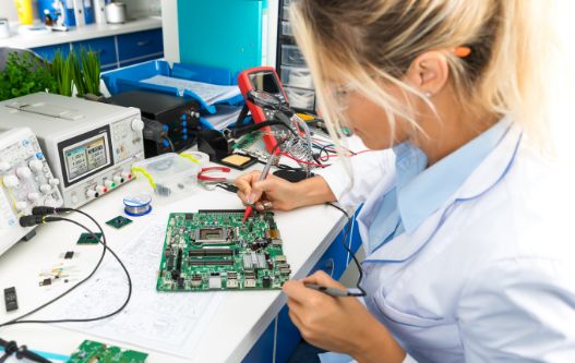 Engineer working on battery