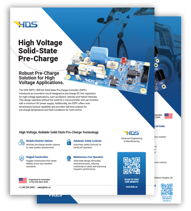 HDS High Voltage Solid State Pre Charge informational sheet graphic