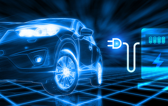 Wireframe prototype of electric car at charging port