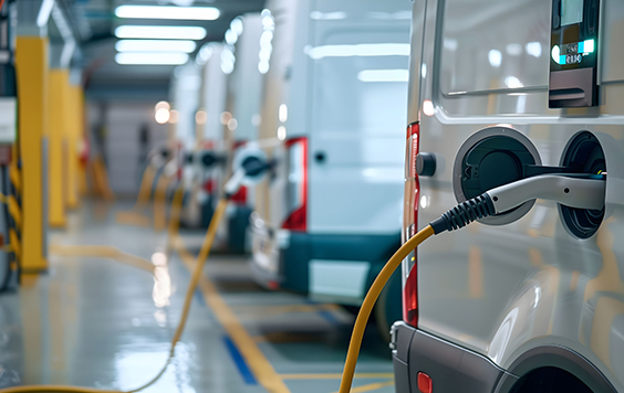 electric commercial vehicles at charging port